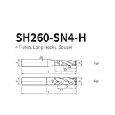 G-SH260-SN4-H  4 Flutes, Long Neck,Square - Big-tools Industrial Supply Tools for Metal Cutting